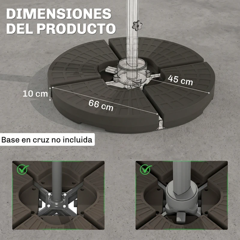 Outsunny Base para Sombrilla en 4 Partes Rellenable de Arena y Agua Desmontable para Jardín Patio al Aire Libre 100x100x10,5 cm Café