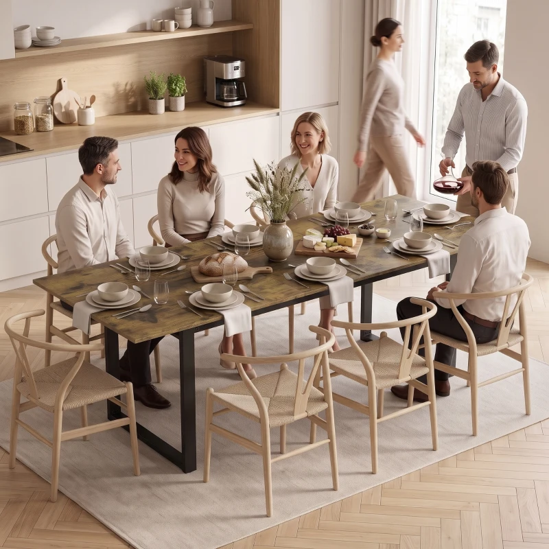 HOMCOM Mesa de Jantar Extensível 140-180 cm para 6-8 Pessoas Retangular em Design Industrial com Estrutura em Aço Aparência de Madeira Tigre