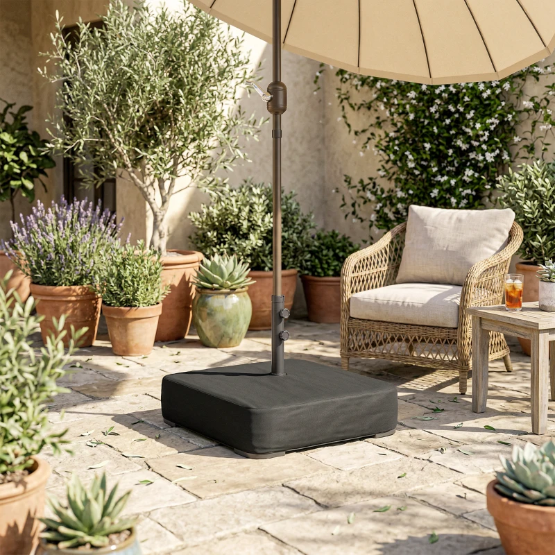 Outsunny Base para Chapéu de Sol com Capa e Sacos de Areia, Base para Chapéu de Sol com Postes Ø48 mm, Recheável com 80 kg de Areia ou 90 kg de Areia Húmida