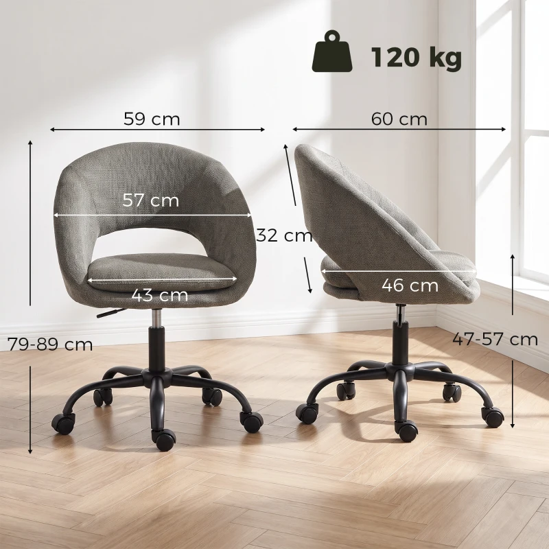 HOMCOM Scaun birou ergonomic din chenille, înălțime reglabilă, cotiere integrate, rotativ 360°, 59x60x79-89cm, verde închis