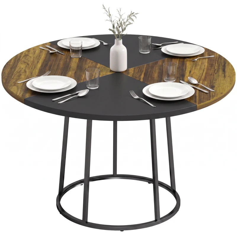 HOMCOM Table à manger ronde Ø120 cm pour 4-6 personnes avec plateau bicolore, style industriel, Marron rustique et noir