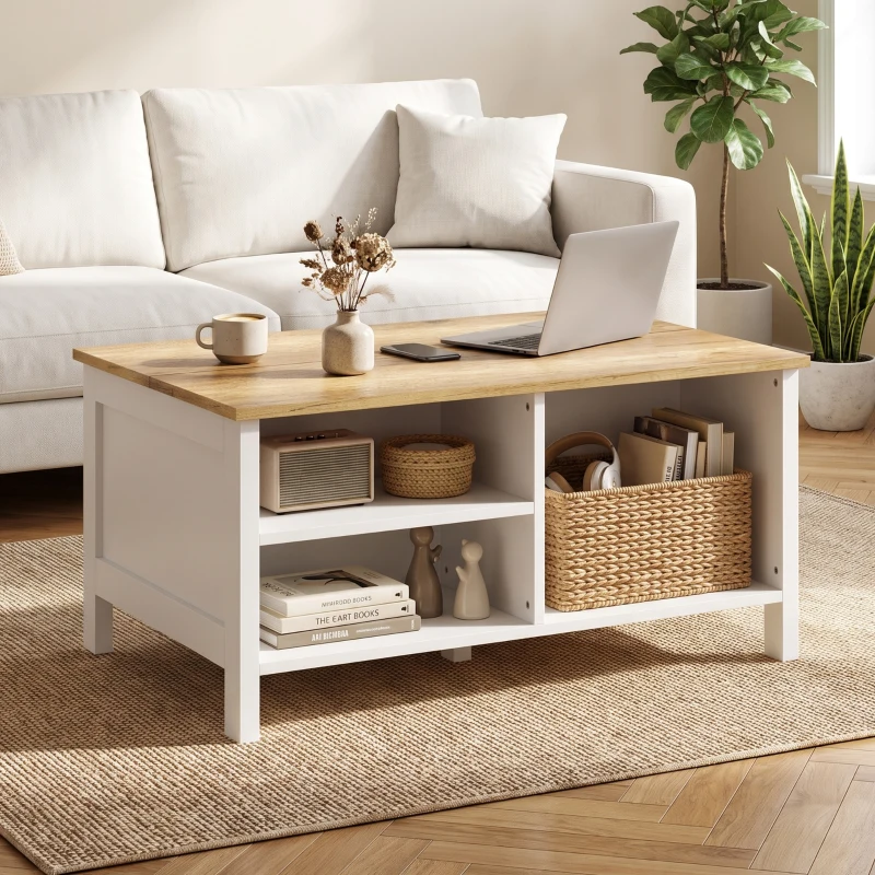 HOMCOM Baú de Armazenamento com Tampa Elevatória, 80x60x40 cm, Efeito Madeira Natural