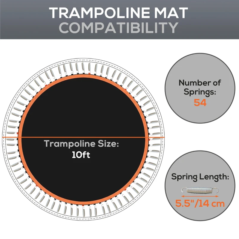 SPORTNOW Trampoline Replacement Mat with Spring Pull Tool, 54 V-Hooks, for 10ft Trampoline using 14cm Springs, Orange