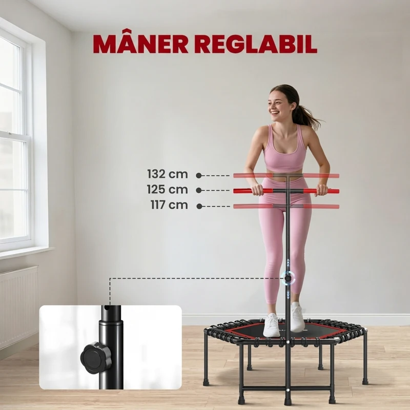 SPORTNOW Trambulină elastică pentru adulți Ø114 cm, cu mâner reglabil și 36 de corzi bungee, roșu