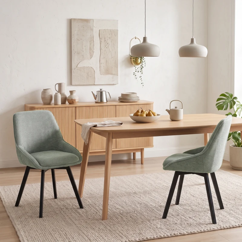HOMCOM Set de 2 Scaune de Sufragerie Pivotante la 360°, Scaune Bucătărie Căptușite în Chenille, Spătar Curbat, Verde
