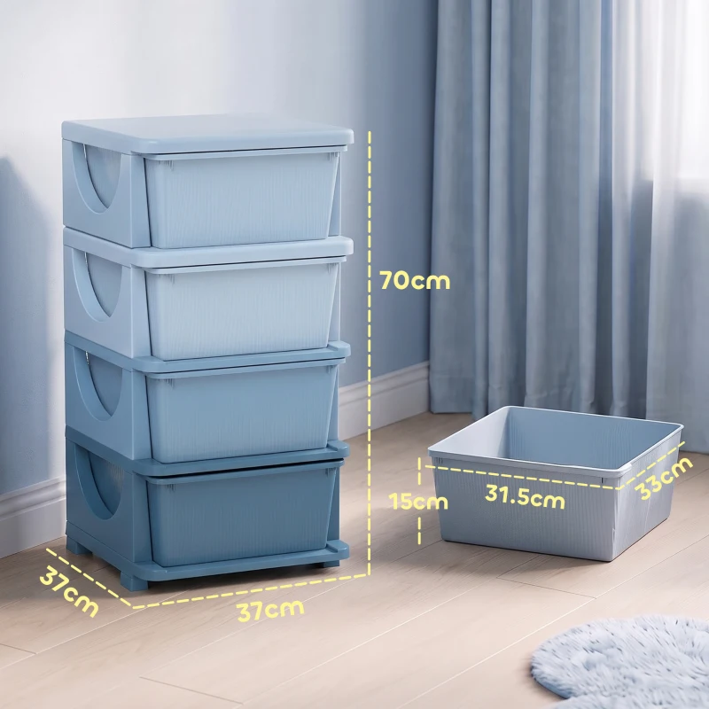 HOMCOM Four-Tier Kids Storage Boxes, with Four Drawers - Blue