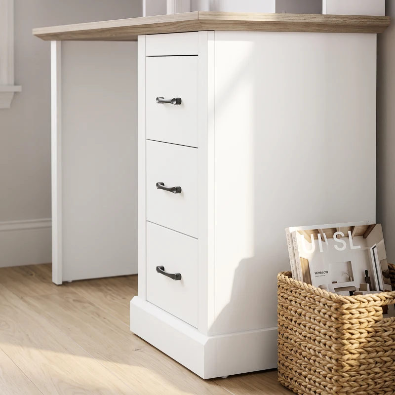 HOMCOM Escritorio para Ordenador con 3 Cajones, 120x55cm, Escritorio con Almacenamiento, Estantes Abiertos y Gran Superficie, Roble y Blanco