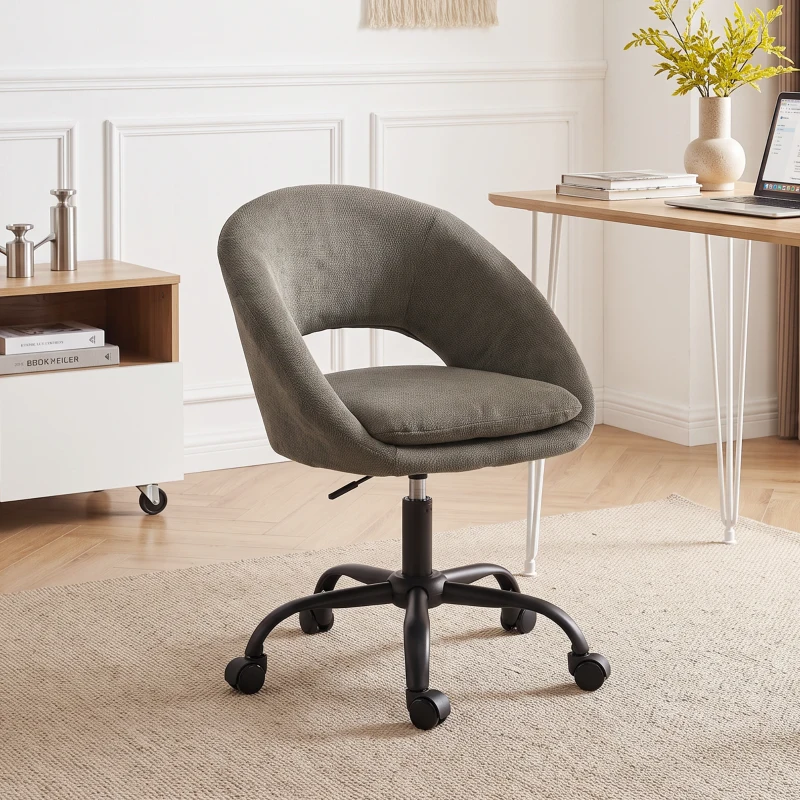 HOMCOM Scaun birou ergonomic din chenille, înălțime reglabilă, cotiere integrate, rotativ 360°, 59x60x79-89cm, verde închis