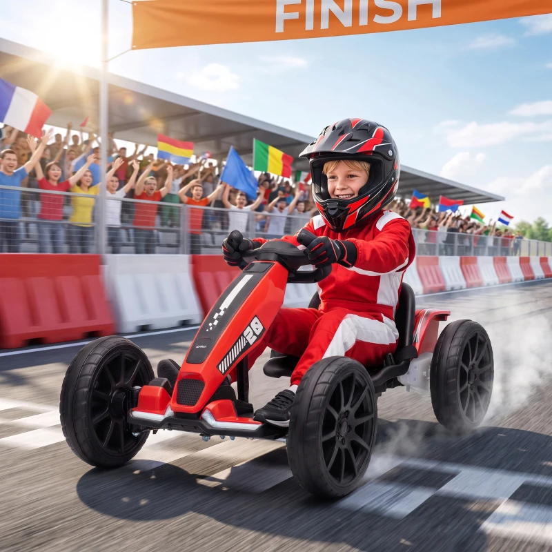 AIYAPLAY Go-Kart electric pentru copii 12V cu 2 motoare, roșu