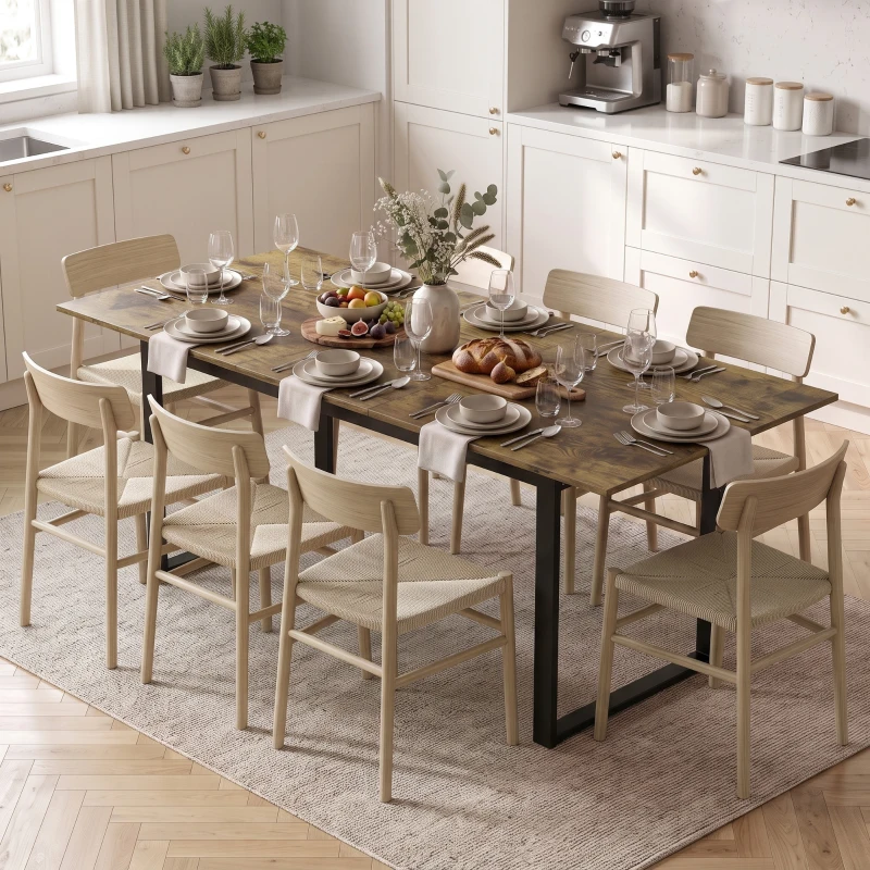 HOMCOM Mesa de Jantar Extensível 140-180 cm para 6-8 Pessoas Retangular em Design Industrial com Estrutura em Aço Aparência de Madeira Tigre