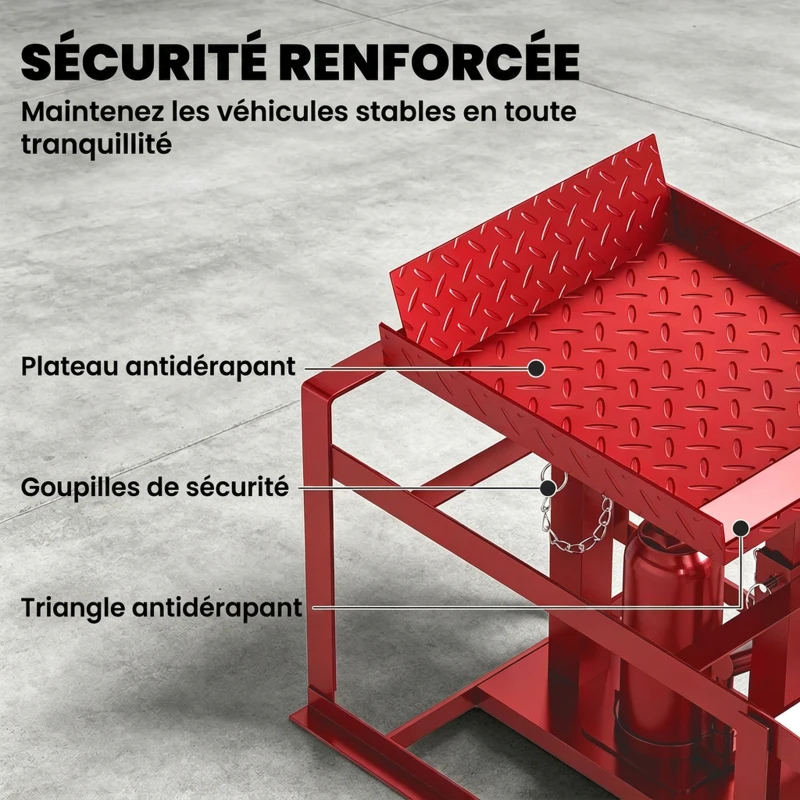 HOMCOM Lot de 2 Rampes d'Accès avec Cric Hydraulique 3T, Hauteur Réglable, Largeur d'Accès 230mm, 114x34,5x27cm, Rouge