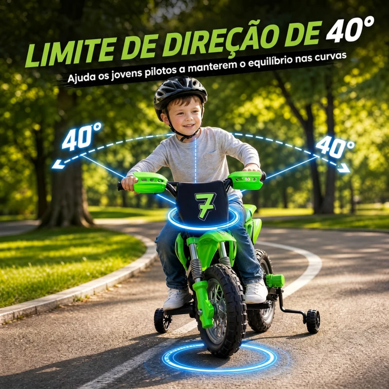 AIYAPLAY Mota Elétrica para Crianças 12V com 2 Rodas Auxiliares Amovíveis, 2 Motores, Suspensão Traseira, Música, 3 km/h, Verde