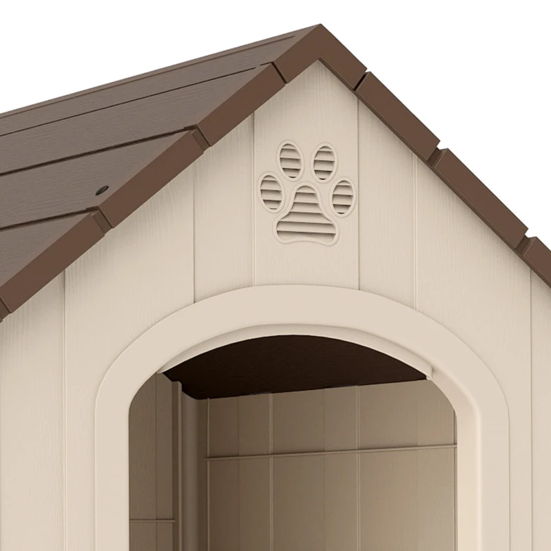 PawHut Niche pour chien extérieur, maison chien en polypropylène imperméable, ventilé, plancher surélevé, beige