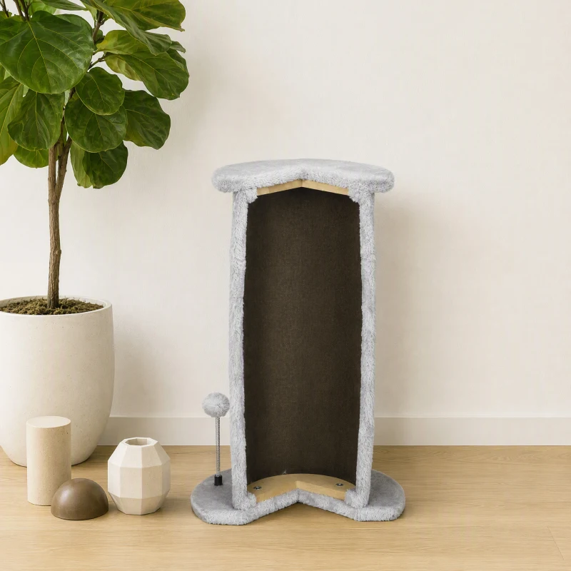PawHut Poste de Arranhar para Gatos 58 cm Arranhador para Gatos com Poste de Sisal e Bolas Suspensas 34x25,5x58 cm Cinza