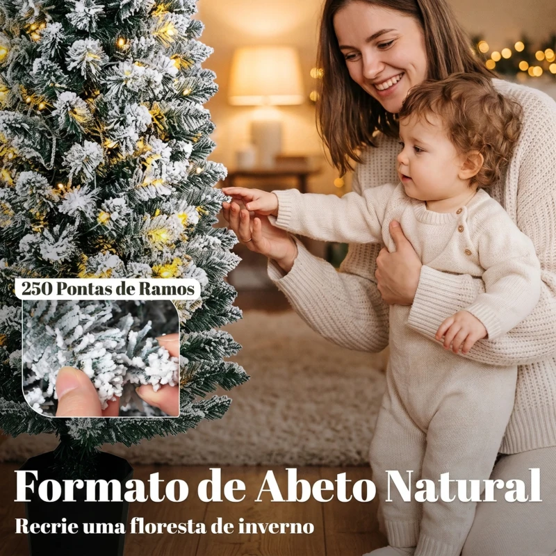 HOMCOM Árvore de Natal Nevada com 150 Luzes LED 150 cm 8 Modos 250 Pontas Verde e Branco