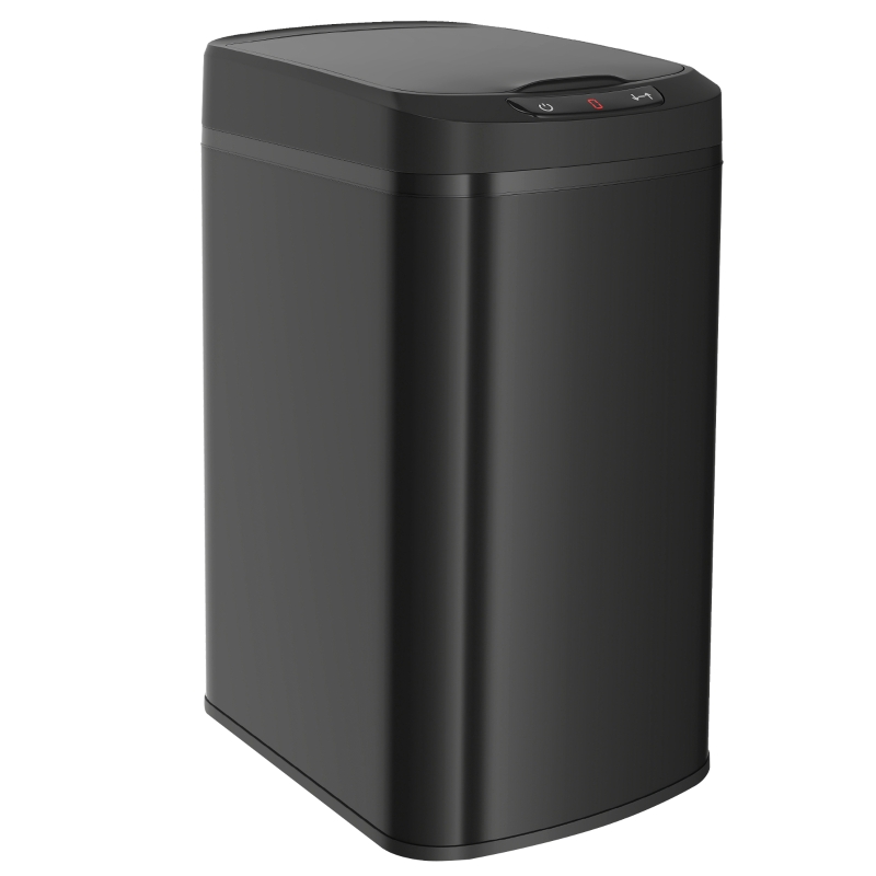 HOMCOM Poubelle de Cuisine Automatique 12 L en Acier Inoxydable, Poubelle à Capteur avec Couvercle, 28 x 22 x 41 cm, Noir