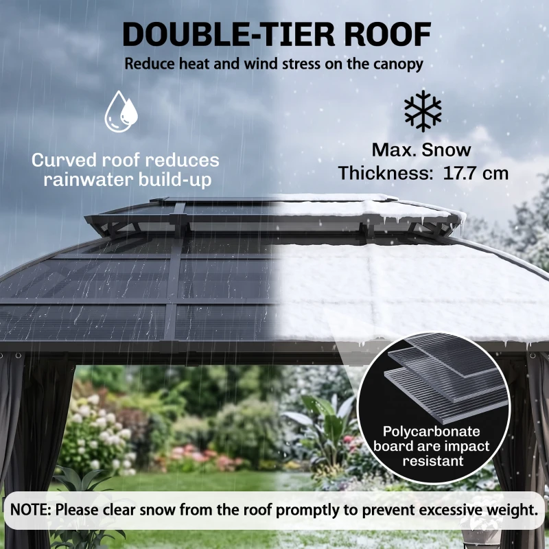 Outsunny 4 x 3m Aluminium Frame Hard Gazebo, with Accessories - Black