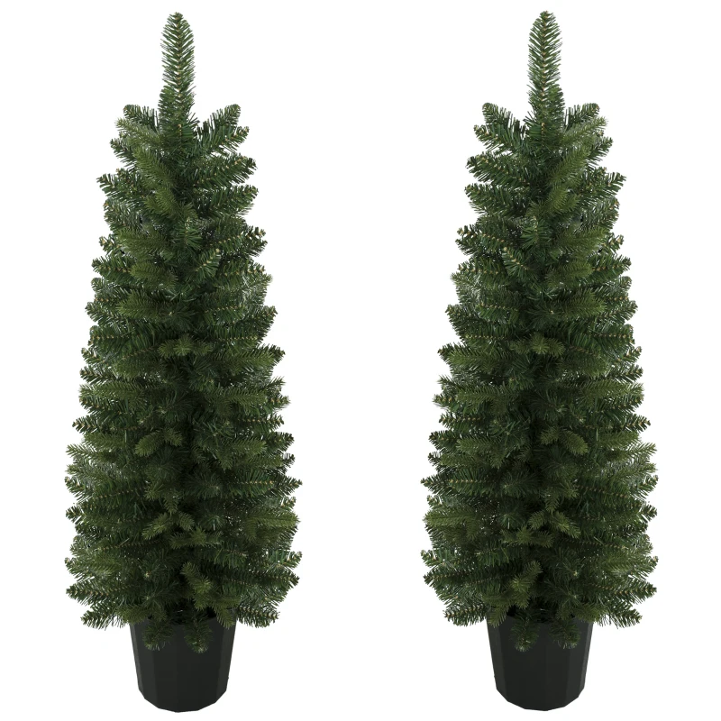 HOMCOM Set de 2 brazi artificiali, 120 cm, brad pentru intrare cu 170 vârfuri de crengi, bază de ghiveci, verde