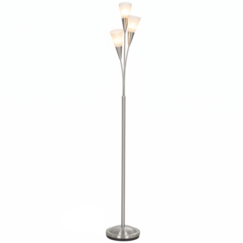 HOMCOM Lampadaire salon 40 W Lampadaire avec interrupteur au pied, 3 x douille E14 pour chambre, bureau, sans ampoule, argent