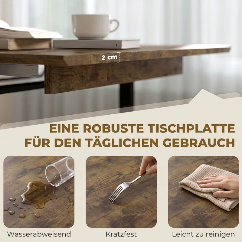 HOMCOM Ausziehbarer Esstisch 140-180 cm für 6-8 Personen, rechteckig im Industrial-Design mit Stahlgestell, Tigerholzoptik