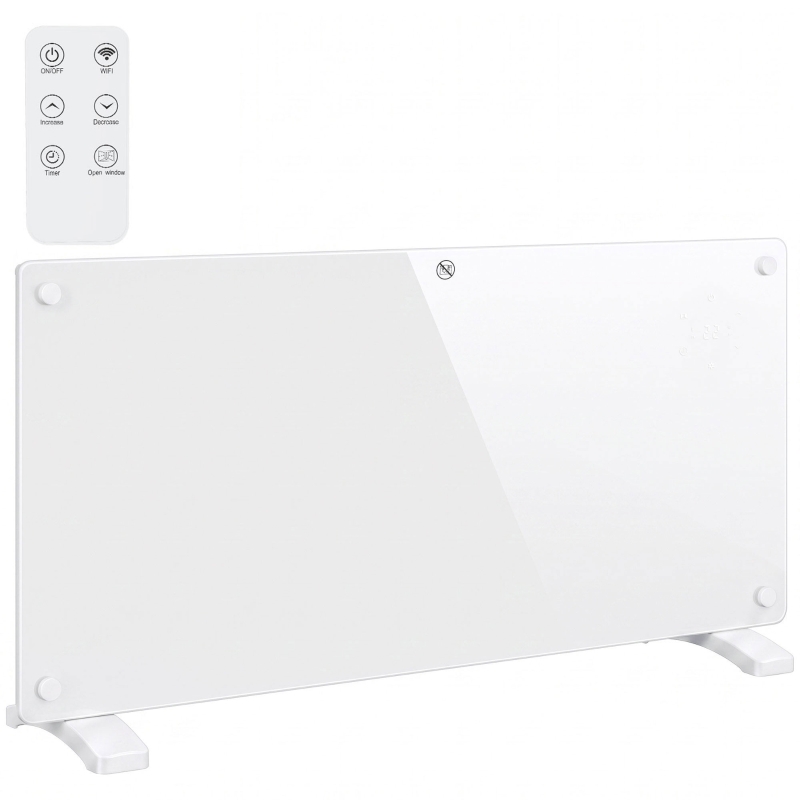 HOMCOM Estufa Eléctrica 2000W Termoconvector Eléctrico de Pared y Suelo, Compatible con Alexa y Google Home, Blanco