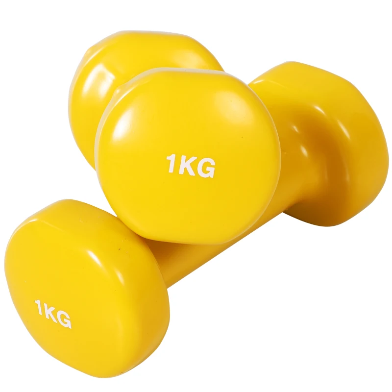 HOMCOM Juego de Mancuernas de 8 Piezas, Total 10 kg, 2x0,5 kg, 2x1 kg, 2x1,5 kg, 2x2 kg, Mancuernas Poligonales Antideslizantes y Estuche de Transporte para Ejercicio en Casa, Gimnasio, Multicolor