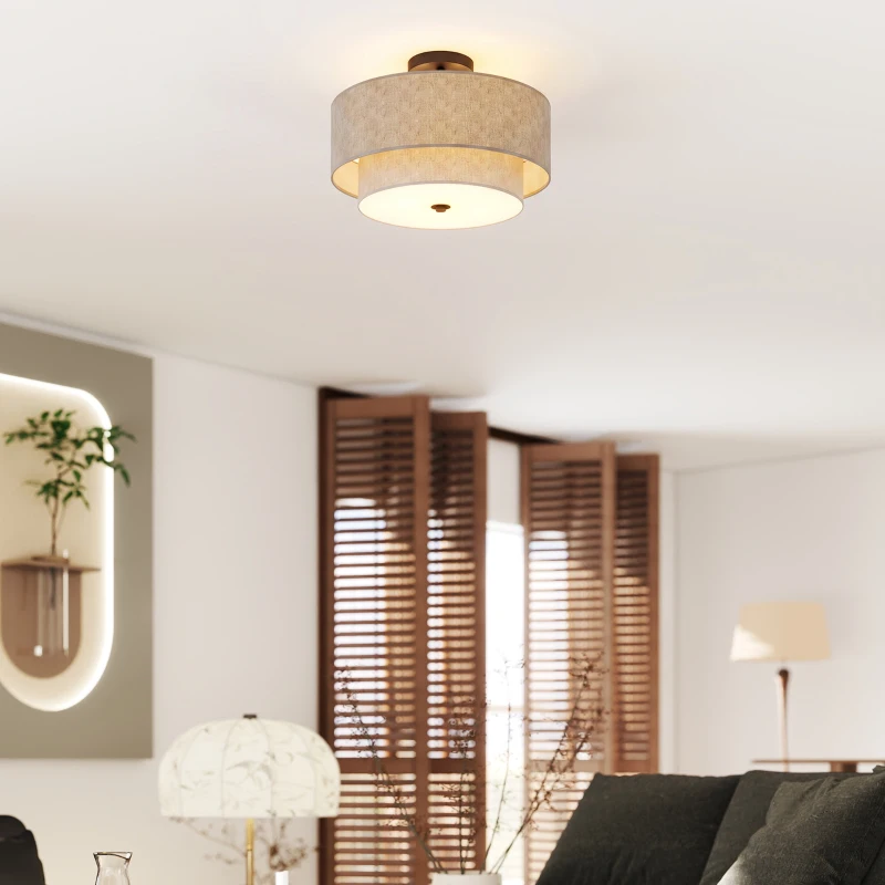 HOMCOM Plafonnier, suspension à double abat-jour effet lin, taupe
