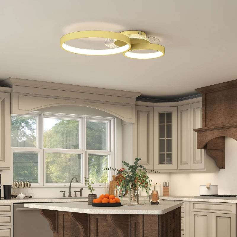 HOMCOM Lámpara de Techo LED 40W 3000 K/4000 K/6500 K para Dormitorio Salón Cocina Comedor Dorado