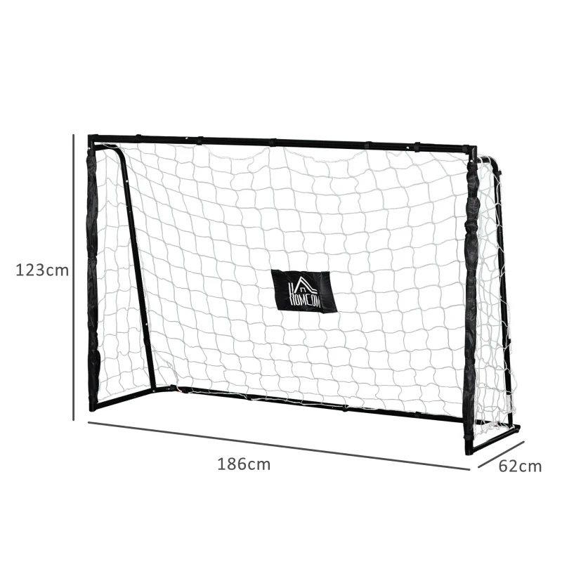 HOMCOM Poartă de Fotbal de Exterior din Metal, cu Țintă și Stâlpi din Material Oxford, 186 x 62 x 123 cm, Negru