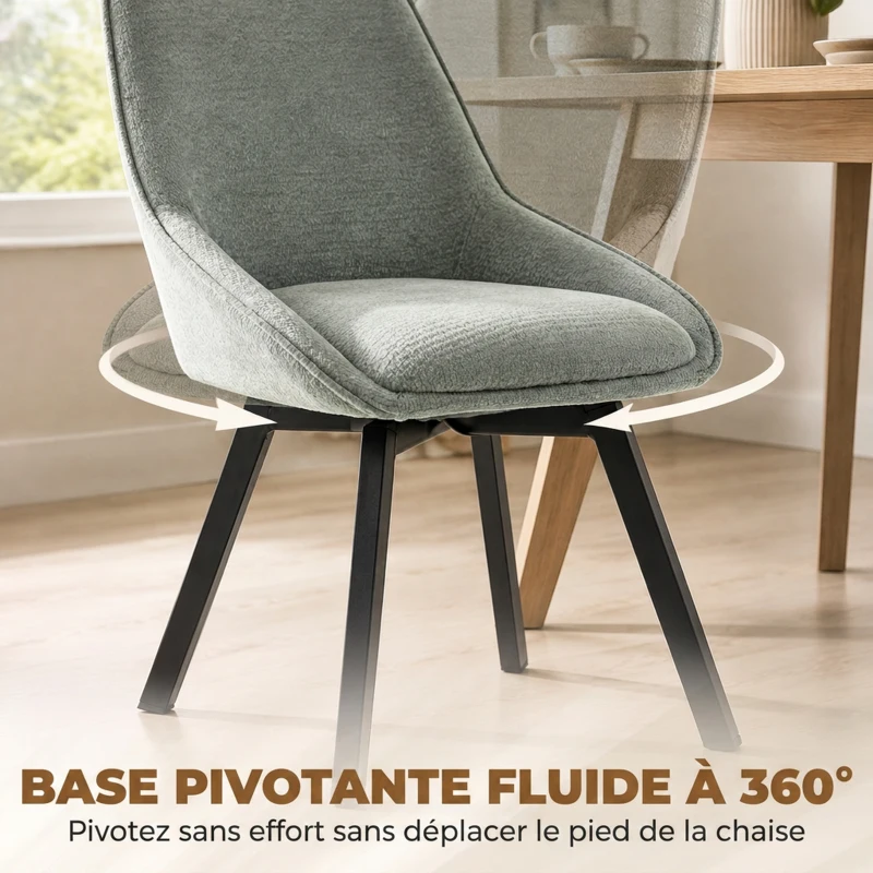 HOMCOM Lot de 2 Chaises de Salle à Manger Pivotantes à 360°, Chaises Cuisine Rembourrée en Chenille, Dossier Incurvé, Vert
