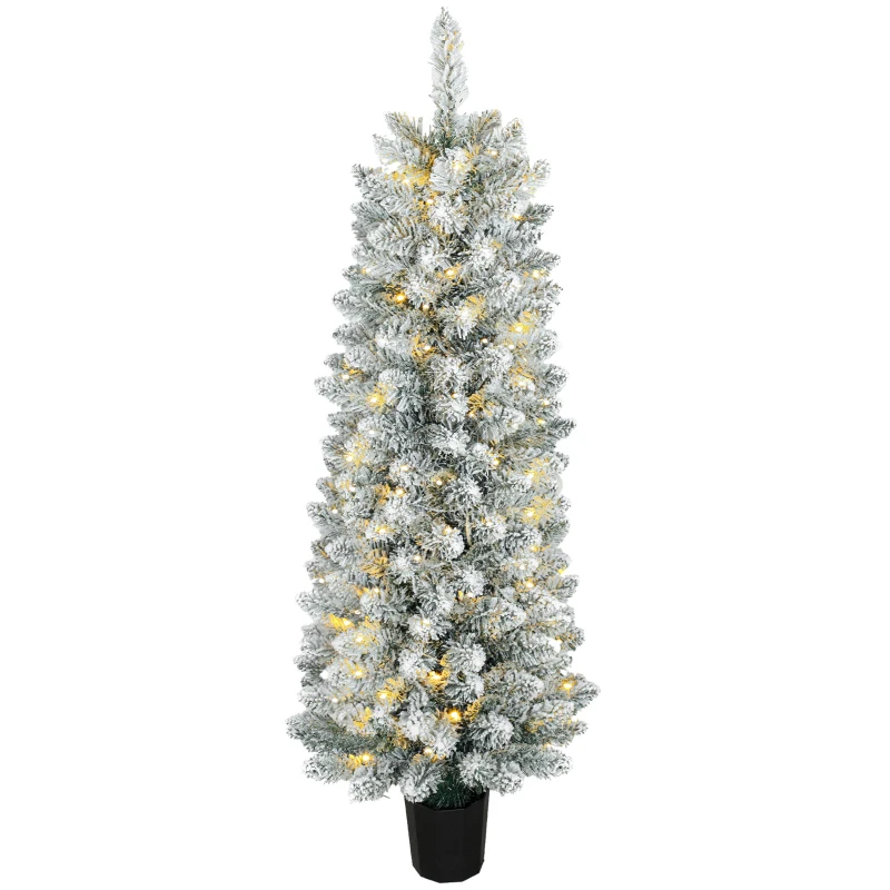 HOMCOM Árbol de Navidad Nevado con 100 Luces LED 120 cm 8 Modos 180 Ramas Verde y Blanco