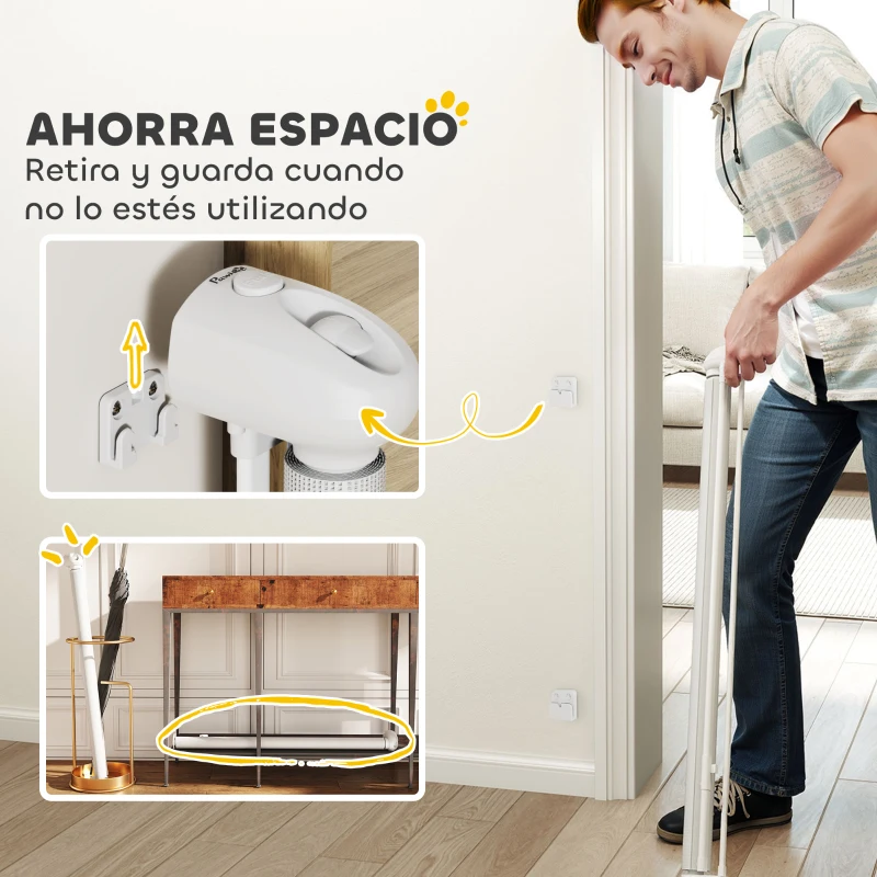 PawHut Barrera para Perros Retráctil 0-140 cm Barrera de Seguridad con Interruptor de Cierr para Puertas y Escaleras Blanco