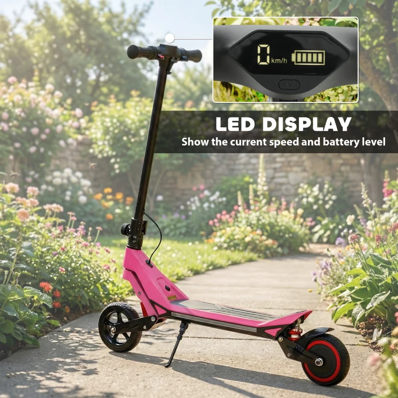 SPORTNOW Electric Scooter for Kids, Foldable E Scooter for Age Age 6+ with LED Display, RGB lights, Up to 16km/h, Pink