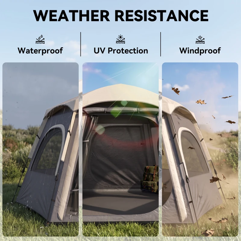 Outsunny Instant Pop Up Camping Tent, 2-3 Person Easy Setup Dome Family Tent with Vestibule, Rainfly, 4 Mesh Windows & 2 Doors, Hexagonal Design, 3000 mm Water Resistant & UV Protected, Dark Grey