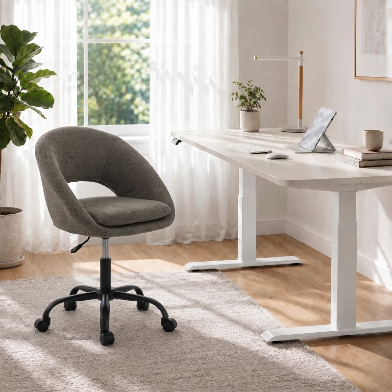 HOMCOM Scaun birou ergonomic din chenille, înălțime reglabilă, cotiere integrate, rotativ 360°, 59x60x79-89cm, verde închis