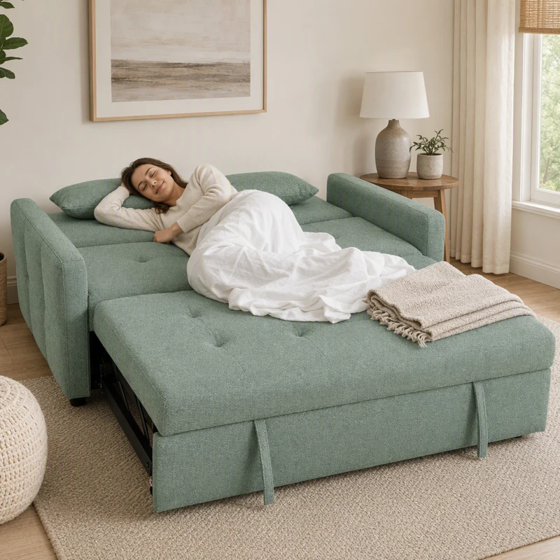 HOMCOM Sofá Convertible 2 Plazas 3 en 1, Sofá Cama Clic Clac 160 cm, Respaldo Ajustable, Asiento Amplio, 2 Cojines, Verde