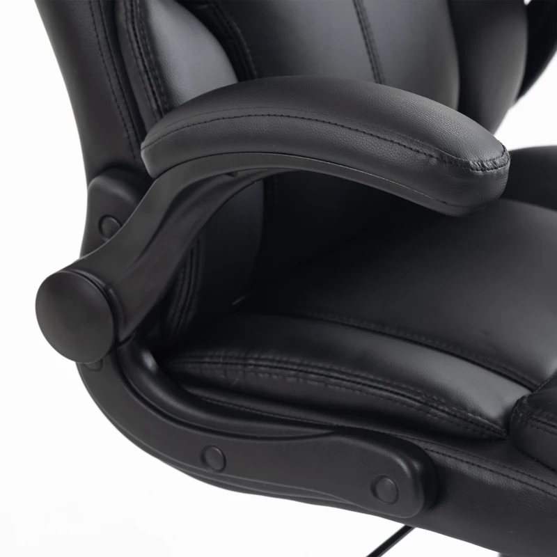 HOMCOM Chaise Bureau Ergonomique avec Accoudoirs Relevables, Fauteuil de Bureau en PU, Hauteur Réglable, Fonction Bascule, Noir