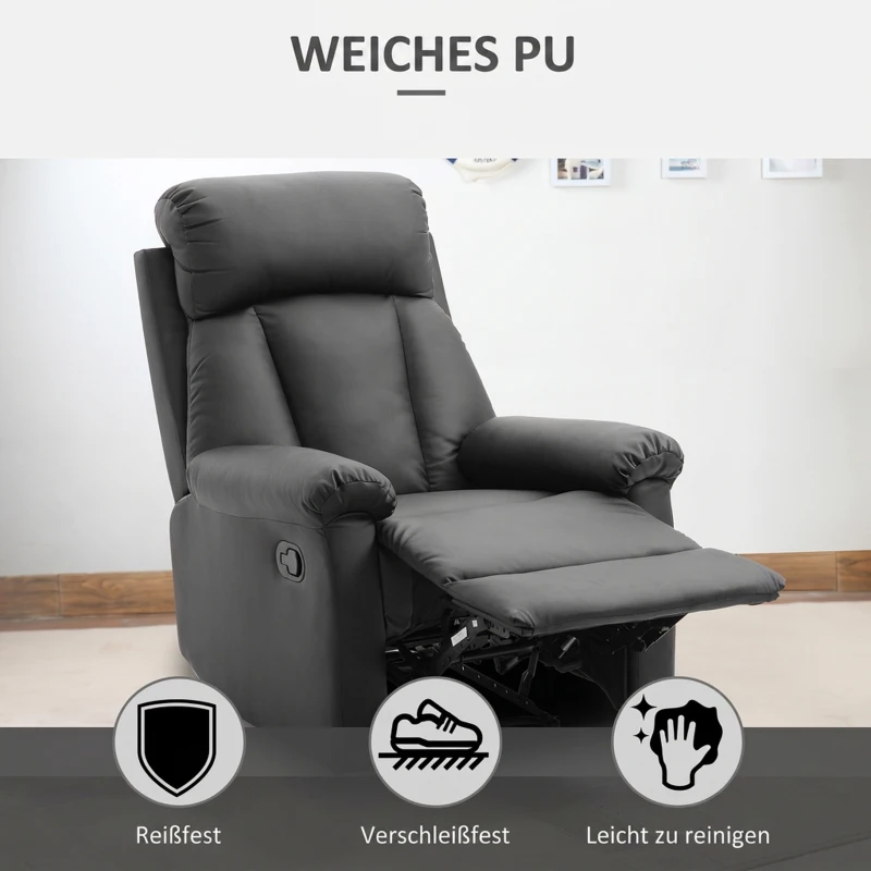 HOMCOM Fotel relaksacyjny z funkcją leżanki, ręcznie regulowany, z ekoskóry do salonu, czarny