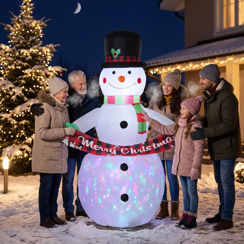 Outsunny Bonhomme de Neige Gonflable de Noël 205 cm avec LED et Musique Décoration de Noël pour Jardin Patio Terrasse Maison