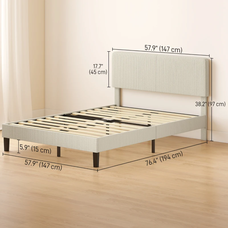 HOMCOM Estructura de Cama 140x190 cm con Somier y Cabecero Ajustable Tapizada en Terciopelo Acanalado Gris Claro