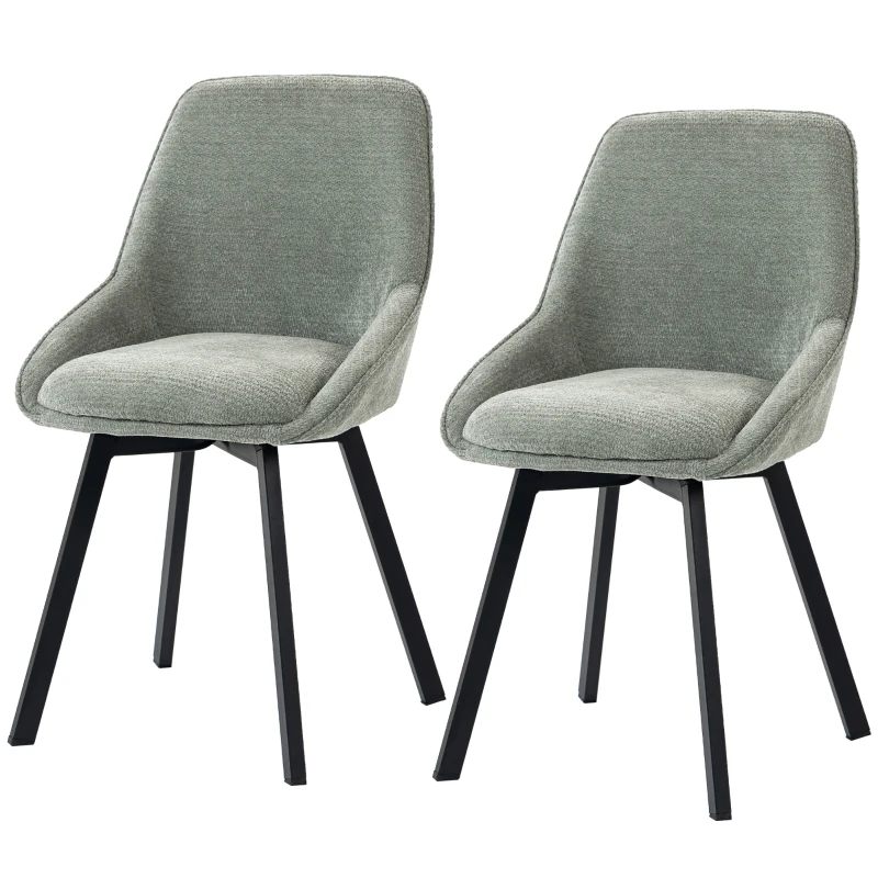 HOMCOM Set de 2 Scaune de Sufragerie Pivotante la 360°, Scaune Bucătărie Căptușite în Chenille, Spătar Curbat, Verde
