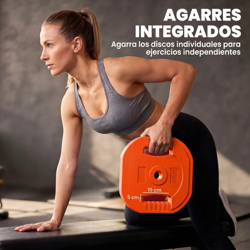 SPORTNOW Set de Pesas Ajustables con Barra de Acero de 140 cm 6 Discos de 5kg 2,5kg 1,5kg 2 Clips para Casa Gimnasio