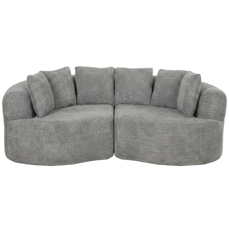 HOMCOM Canapé 3 places sans armature avec assise large, 6 coussins, design courbé, en chenille, Gris clair