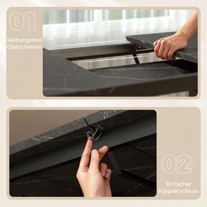 HOMCOM Uitschuifbare eettafel 140-180 cm voor 6-8 personen, rechthoekig, industrieel design met stalen frame, zwart