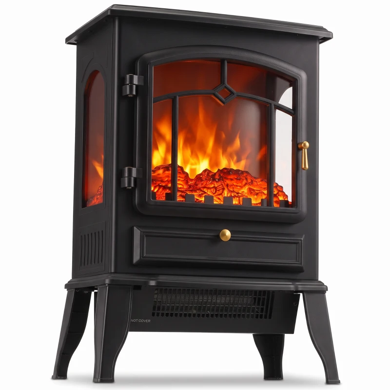 HOMCOM Elektrokamin 1000 / 2000 W mit 3-seitigem Flammeneffekt, Thermostat und dimmbarer Helligkeit, Schwarz