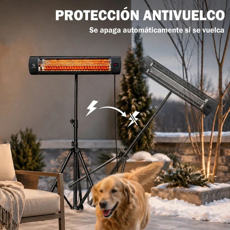 Outsunny Calefactor Infrarrojos Terraza de Pie 2500 W Trípode Regulable IP65 Control Táctil/Remoto 3 Niveles Calor Temporizador