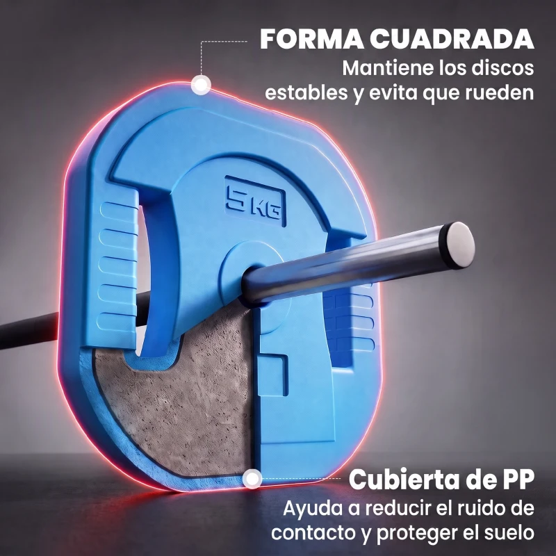 SPORTNOW Set de Pesas Ajustables con Barra de Acero de 140 cm 8 Discos de 5kg 2,5kg 1,25kg 2 Clips para Casa Gimnasio