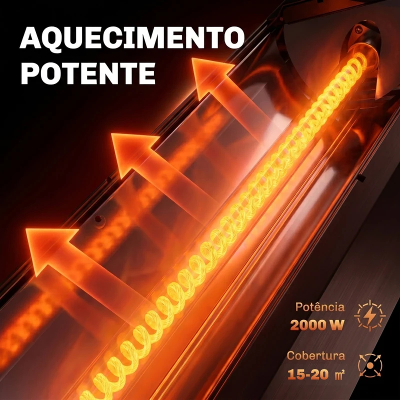 Outsunny Aquecedor de Infravermelhos para Terraço 2000 W de Chão ou Parede com Comando, 8 Níveis, Temporizador e Desligamento por Inclinação