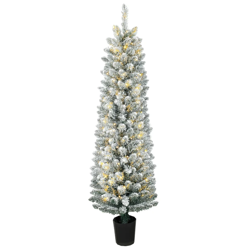 HOMCOM Árvore de Natal Nevada com 150 Luzes LED 150 cm 8 Modos 250 Pontas Verde e Branco