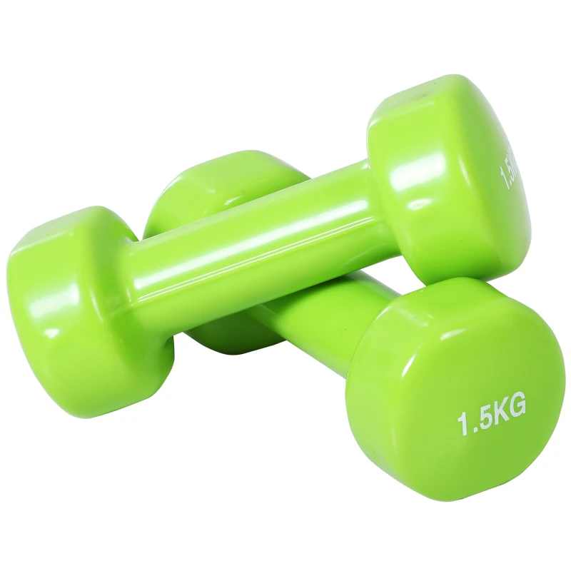 HOMCOM Juego de Mancuernas de 8 Piezas, Total 10 kg, 2x0,5 kg, 2x1 kg, 2x1,5 kg, 2x2 kg, Mancuernas Poligonales Antideslizantes y Estuche de Transporte para Ejercicio en Casa, Gimnasio, Multicolor